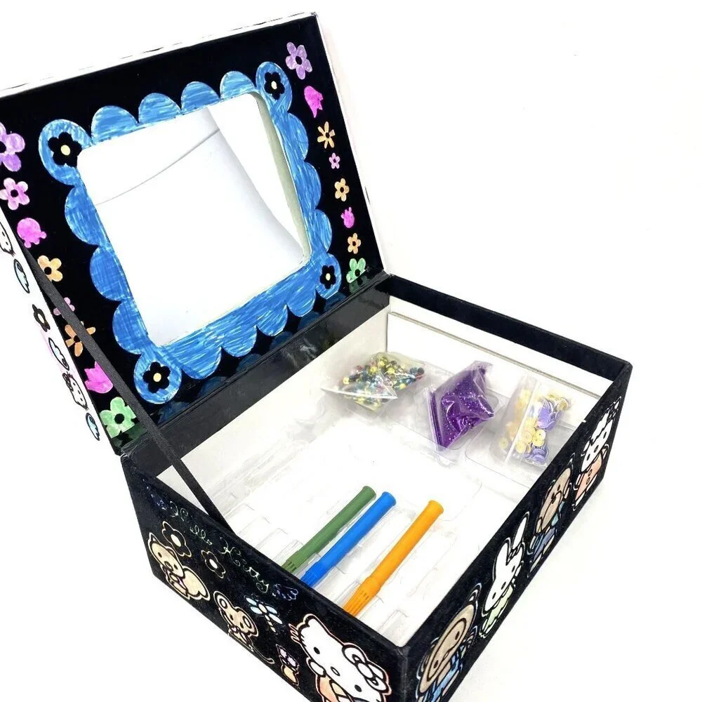 Sanrio Hello Kitty Black Velvet Keepsake Coloring Box With Mirror Preowned